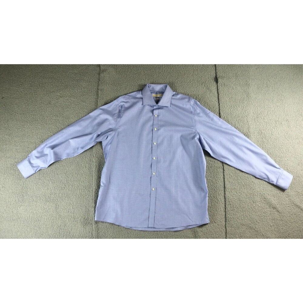Michael Kors Mens 17.5 Shirts XL Blue Herringbone Weave Cotton 36/37 Button Down